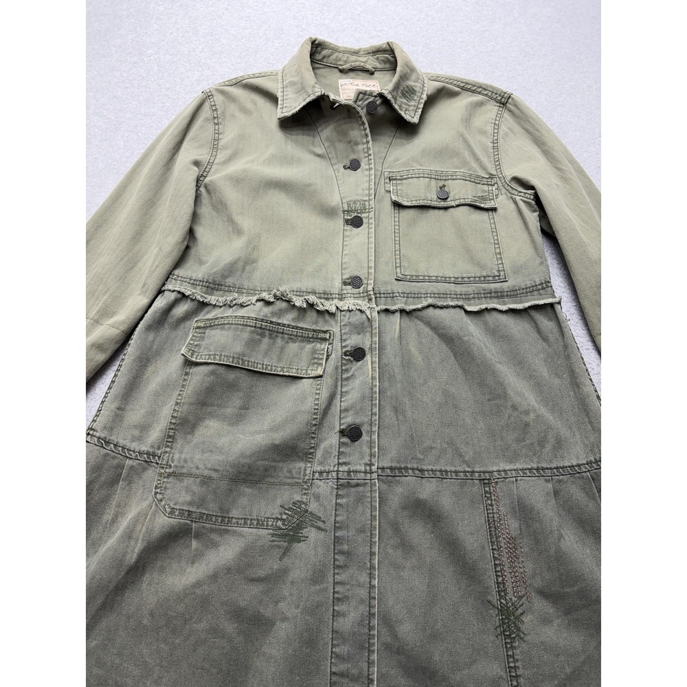 We The Free Jacket Womens S Green Long Utility Military Coat Distressed Patchwor - Picture 13 of 16